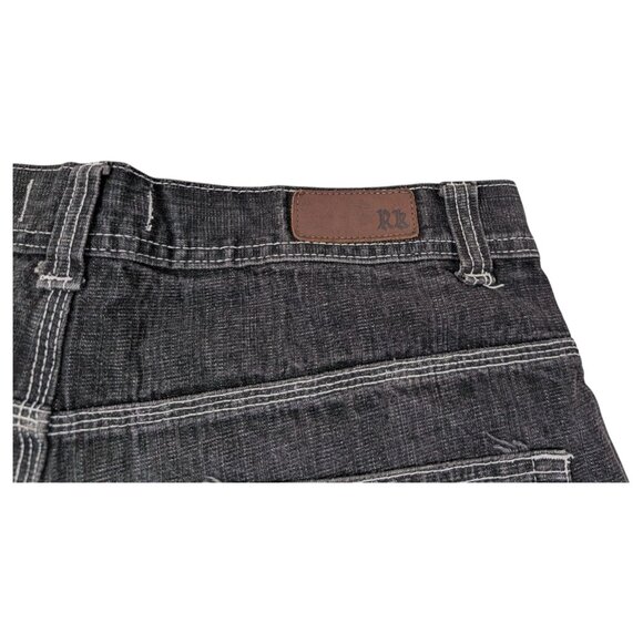 VTG Y2K Rich Kids RK Denim Jeans Co‎ Baggy Shorts Black White Men’s Size 36x13.5 - Picture 8 of 12